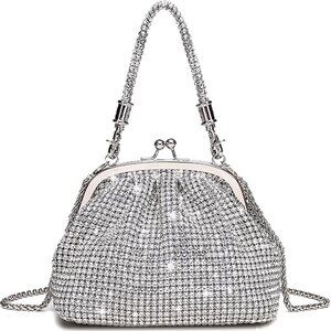 🆕Women A2-Silver Rhinestone Purse Sparkly Glitter Shoulder Bags for Party